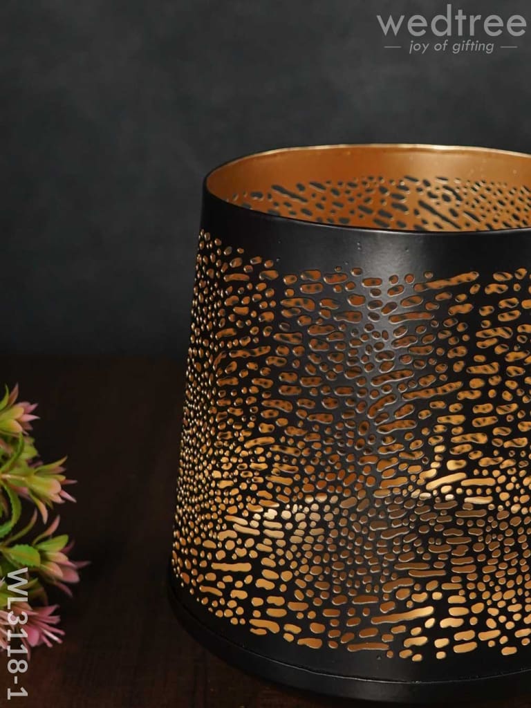 Black Matte Votive in Jhaali Pattern