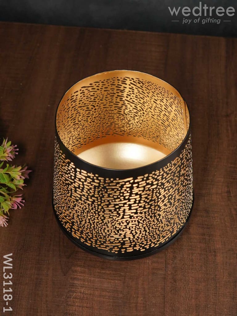 Black Matte Votive in Jhaali Pattern