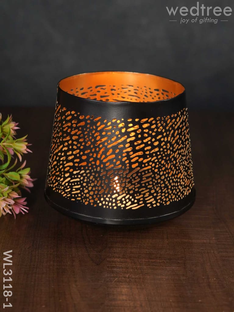 Black Matte Votive in Jhaali Pattern