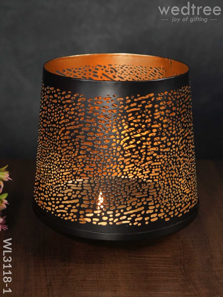 Black Matte Votive in Jhaali Pattern