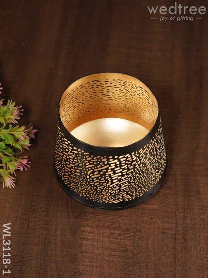 Black Matte Votive in Jhaali Pattern