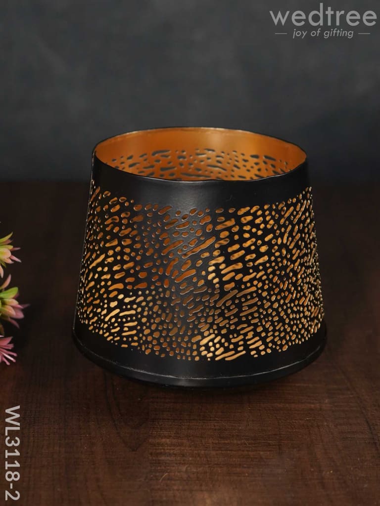 Black Matte Votive in Jhaali Pattern