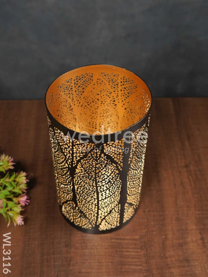 Black Matte Votive in Leaf Design Jhaali Pattern - Big