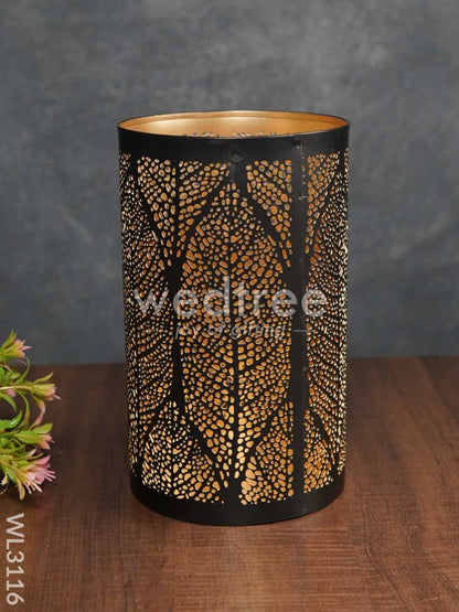 Black Matte Votive in Leaf Design Jhaali Pattern - Big