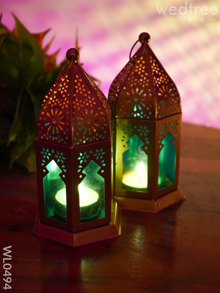 Blue Metal lantern - Set of 2