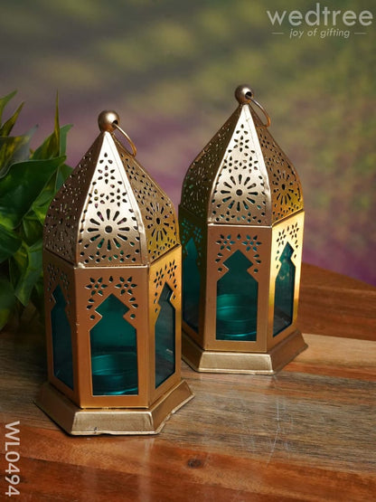 Blue Metal lantern - Set of 2