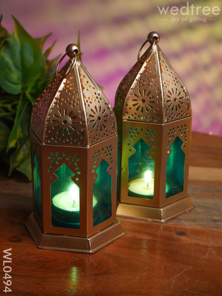 Blue Metal lantern - Set of 2