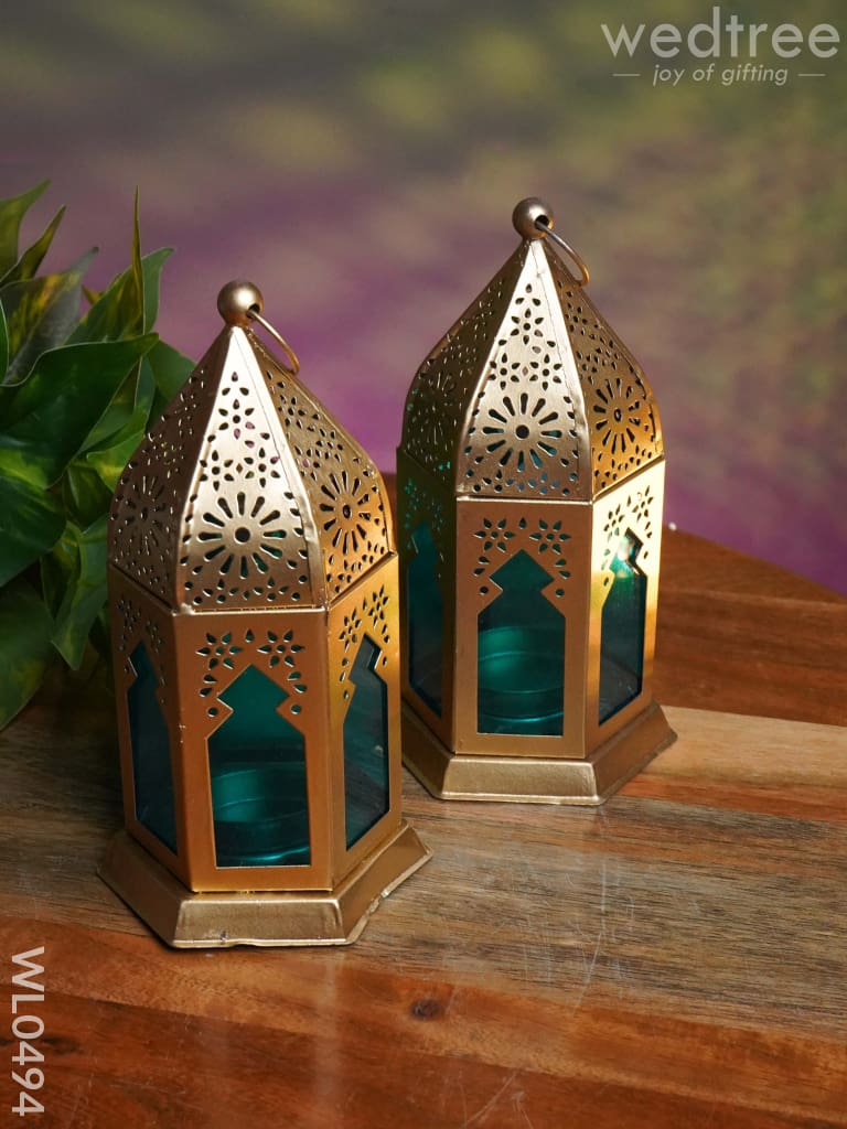 Blue Metal lantern - Set of 2