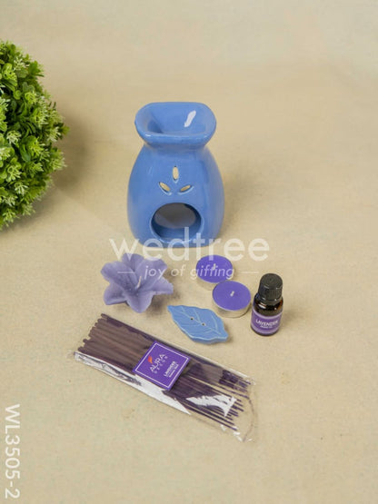 Blue Pottery Diffuser Candle Holder with Lavender Oil and Incense Sticks