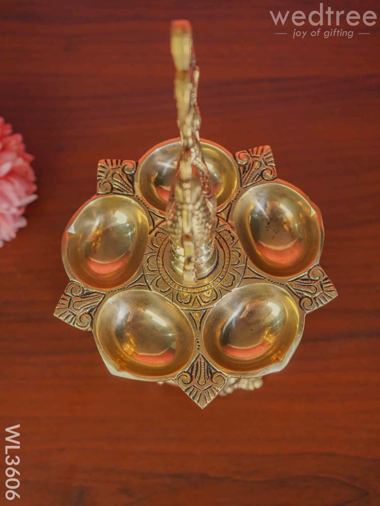 Brass Annapakshi 5 Face Diya with Tri-Stand