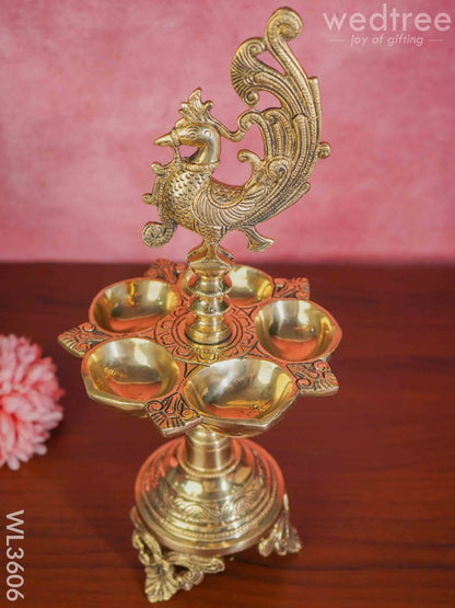 Brass Annapakshi 5 Face Diya with Tri-Stand