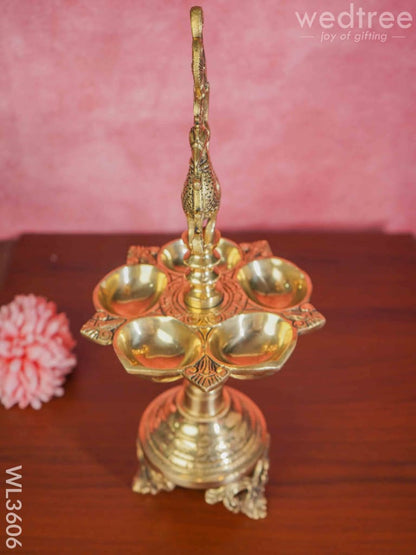 Brass Annapakshi 5 Face Diya with Tri-Stand