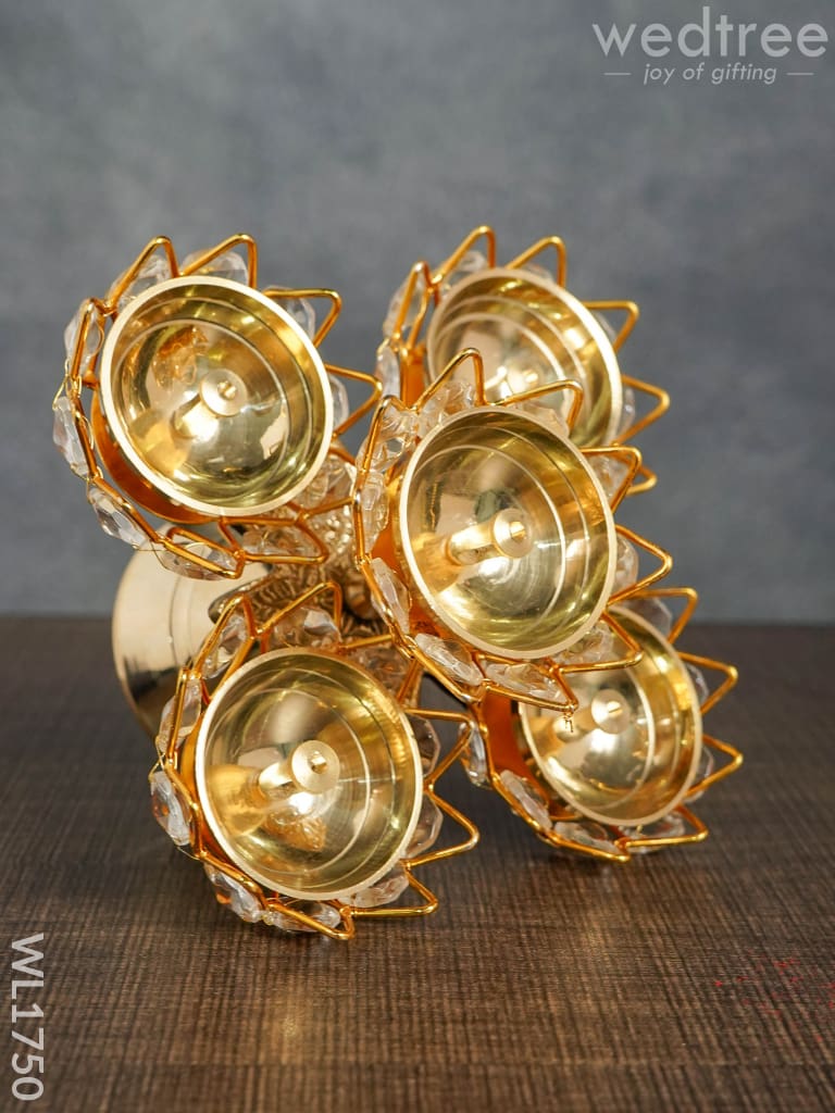 Brass Coated 5 Crystal Diya