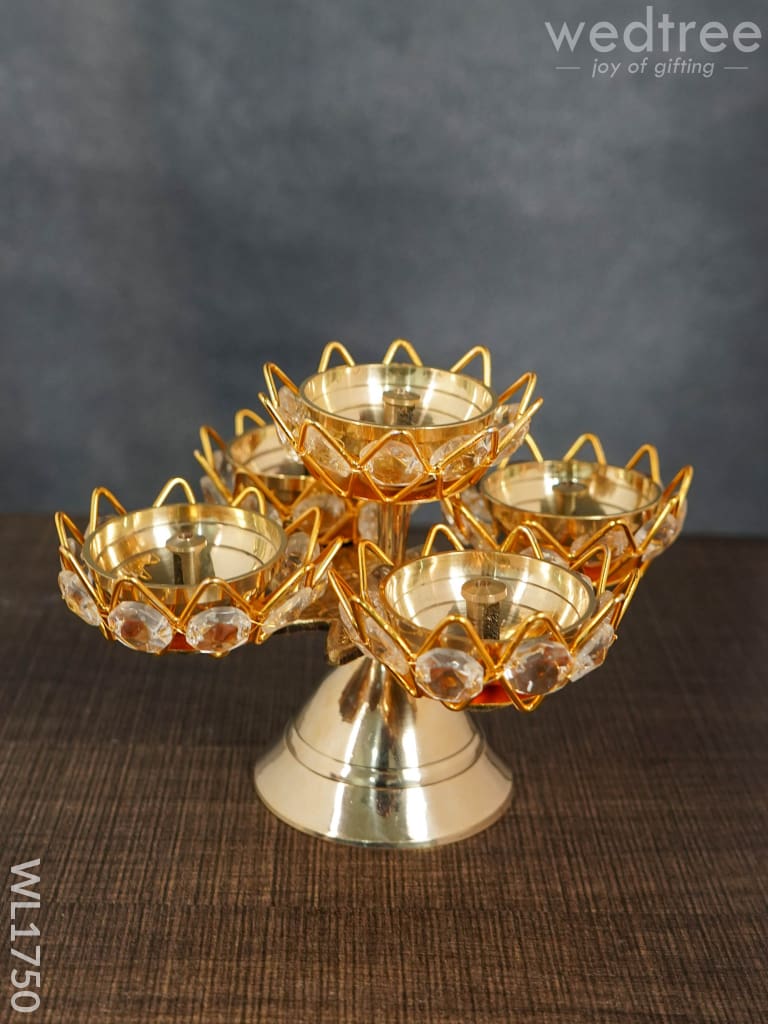 Brass Coated 5 Crystal Diya