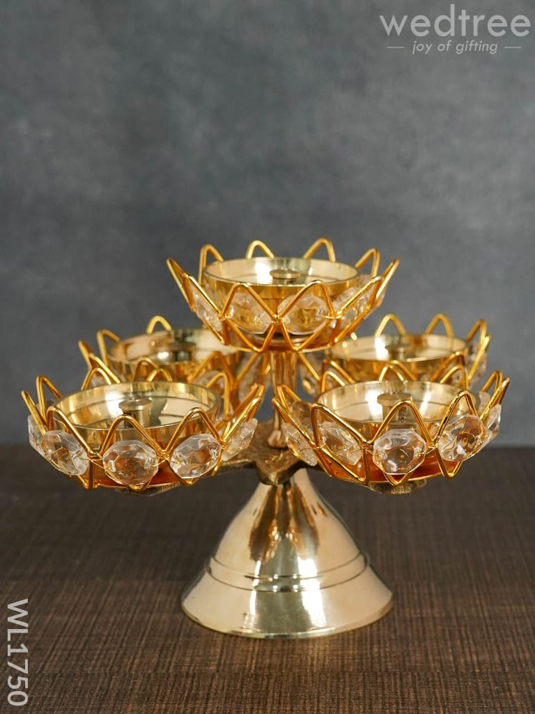 Brass Coated 5 Crystal Diya