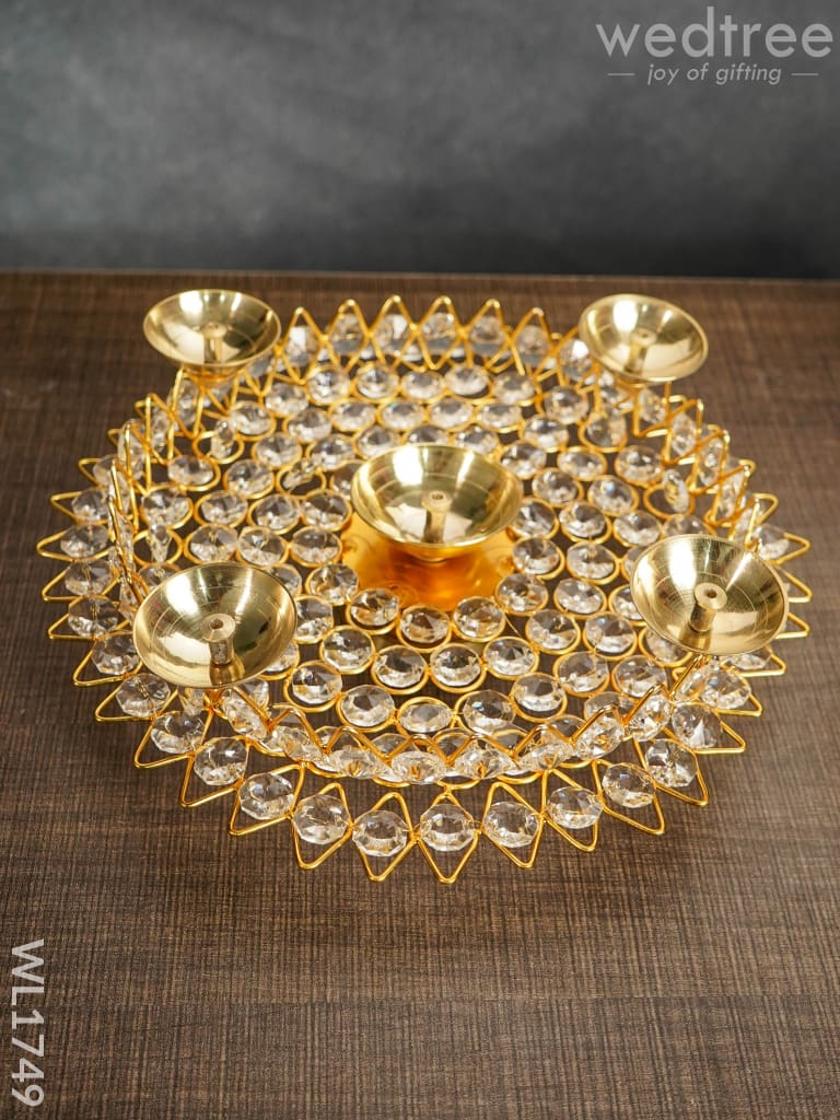 Brass Decorative Lotus Leaf Shaped Crystal Diya