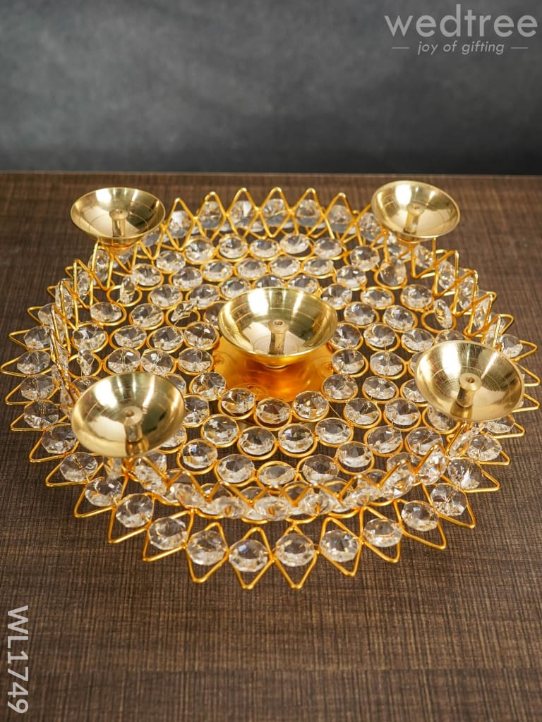 Brass Decorative Lotus Leaf Shaped Crystal Diya