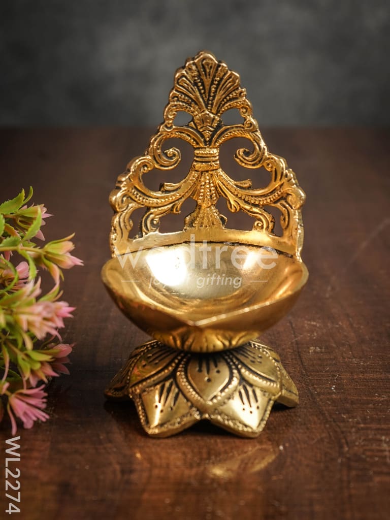 Brass Diya with Lotus Base