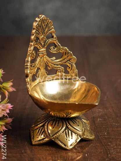 Brass Diya with Lotus Base