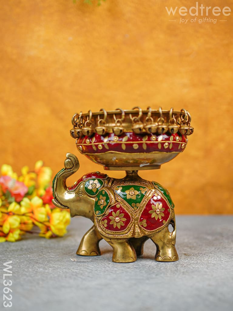 Brass Elephant Urli with Meenakari Finish