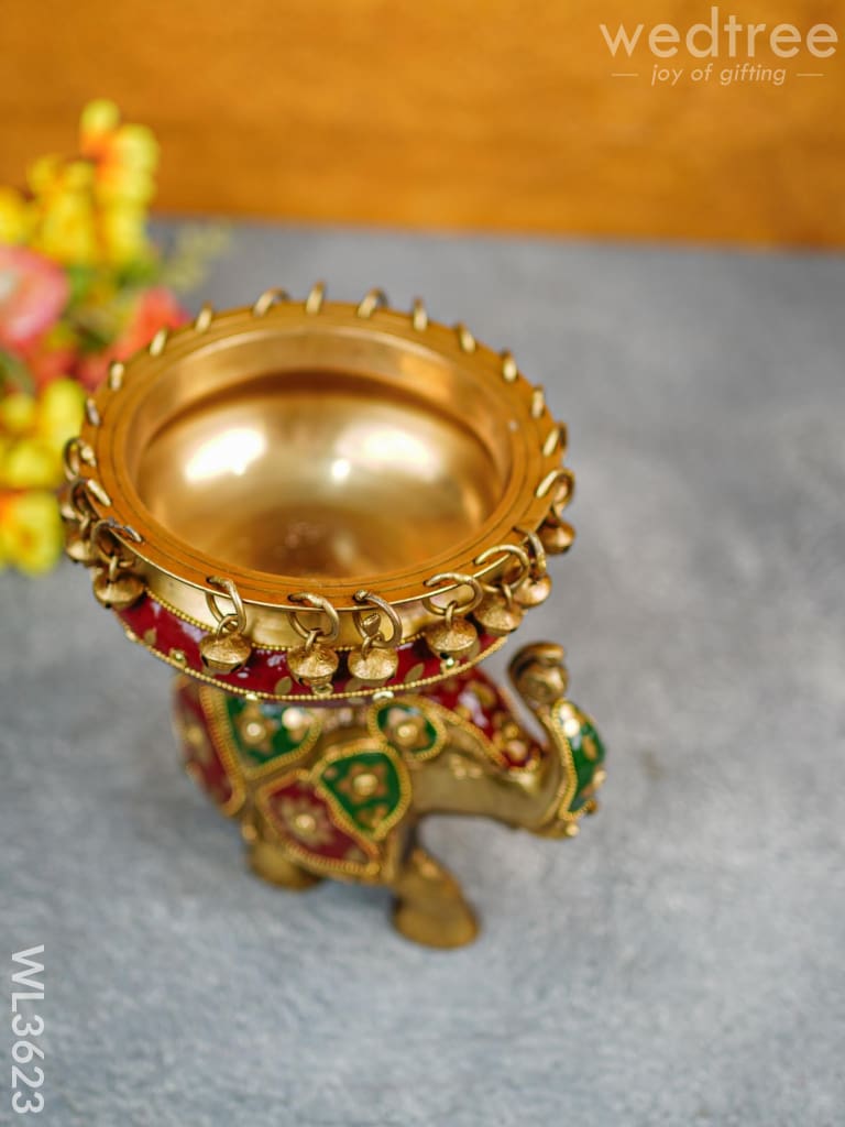 Brass Elephant Urli with Meenakari Finish