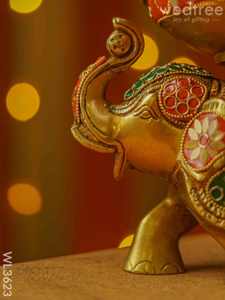 Brass Elephant Urli with Meenakari Finish