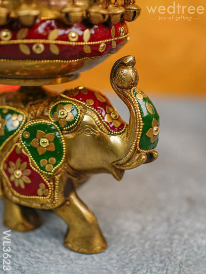 Brass Elephant Urli with Meenakari Finish