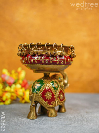 Brass Elephant Urli with Meenakari Finish