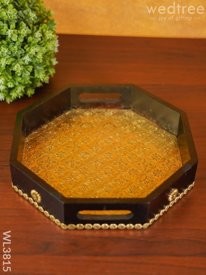 Brass Fitted Hexagon Shaped Tray - 11 inch