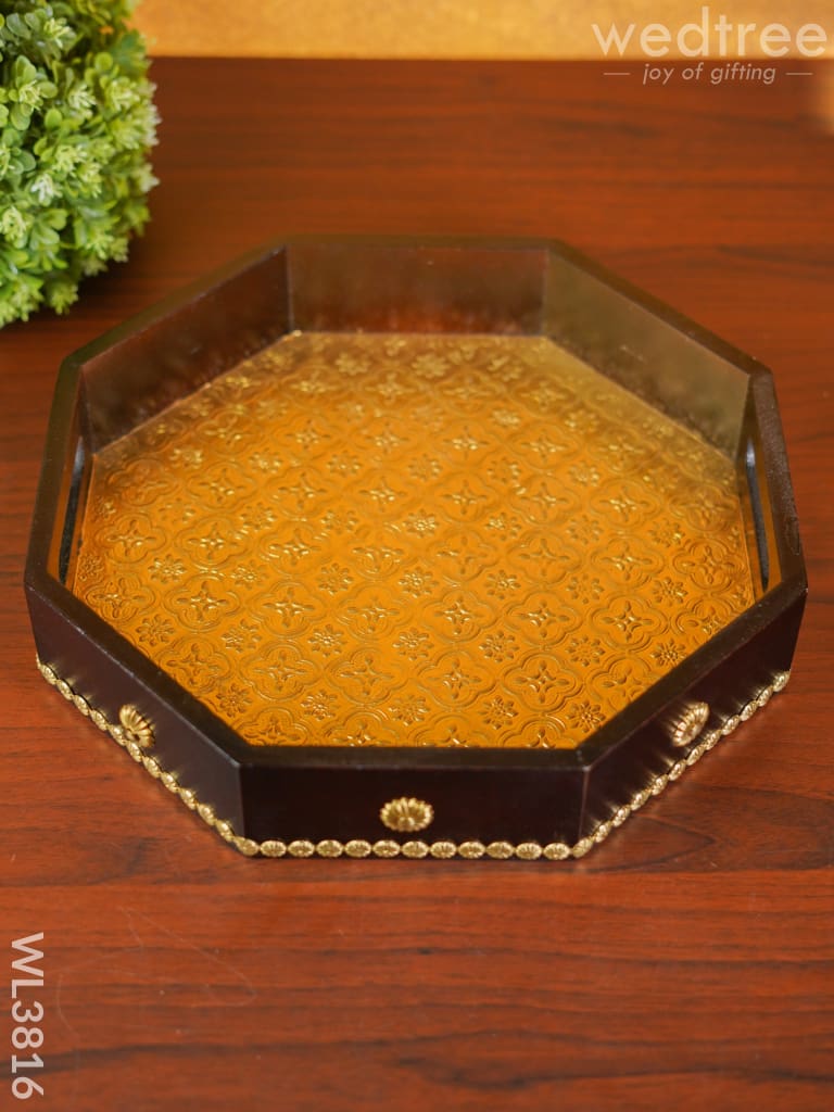 Brass Fitted Hexagon Shaped Tray - 13 inch