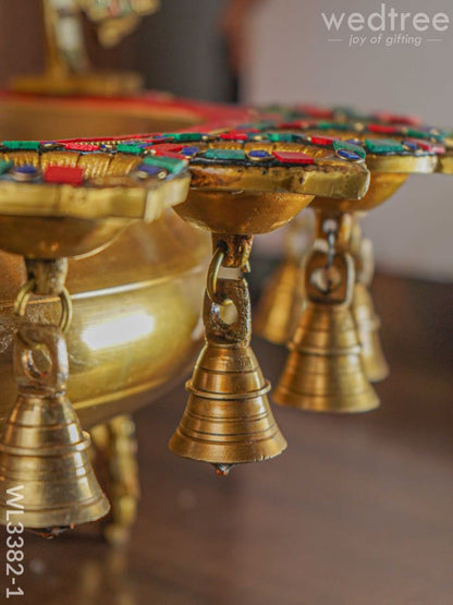 Brass Ganesha Jhoola Urli With 7 Diya and Bells