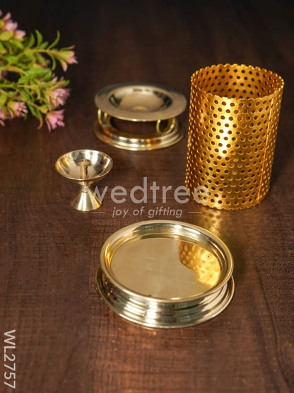 Brass Jhaali Lamp with Diya - 5 inch