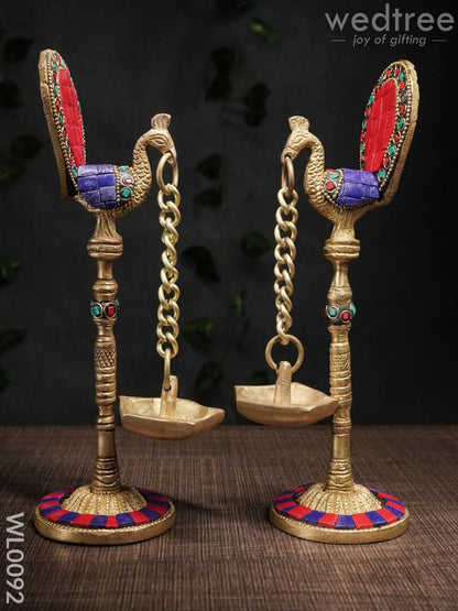 Peacock Stand with Hanging Diya