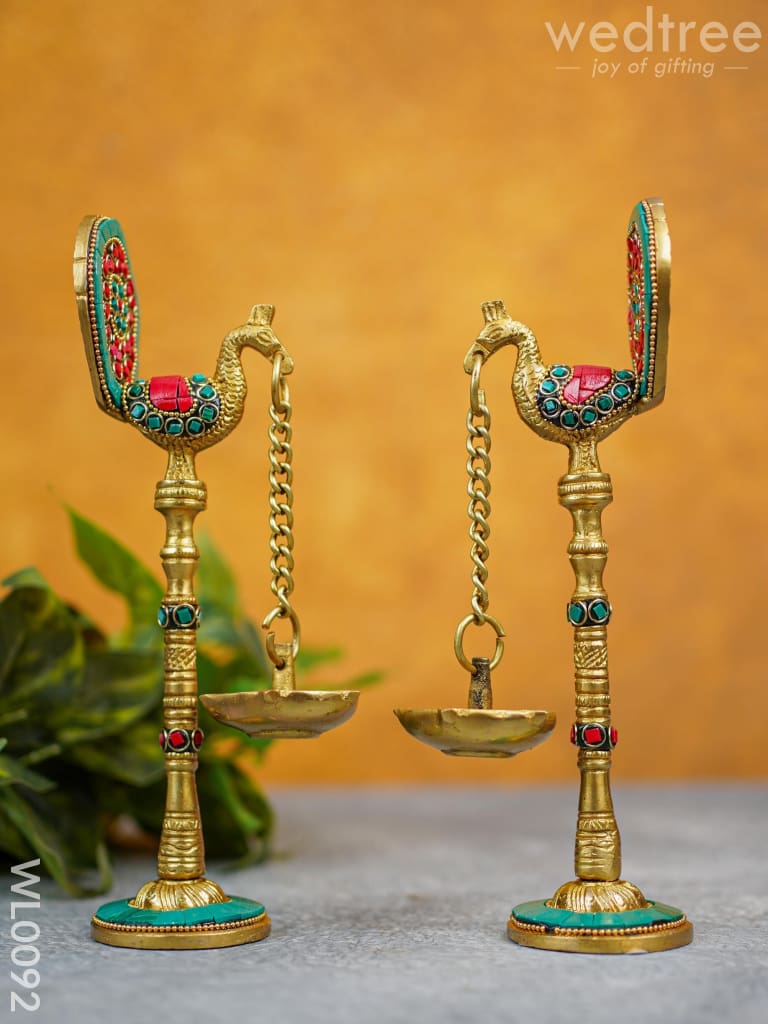 Brass Peacock Stand with Diya