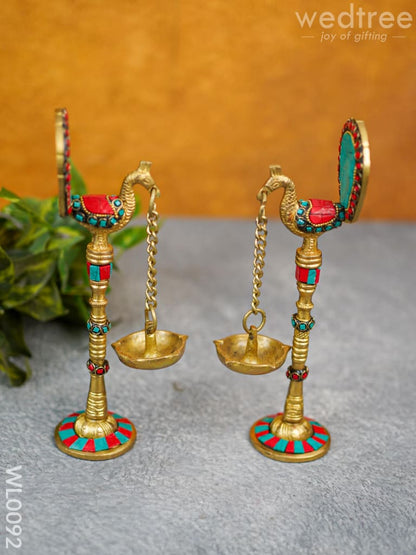 Brass Peacock Stand with Diya