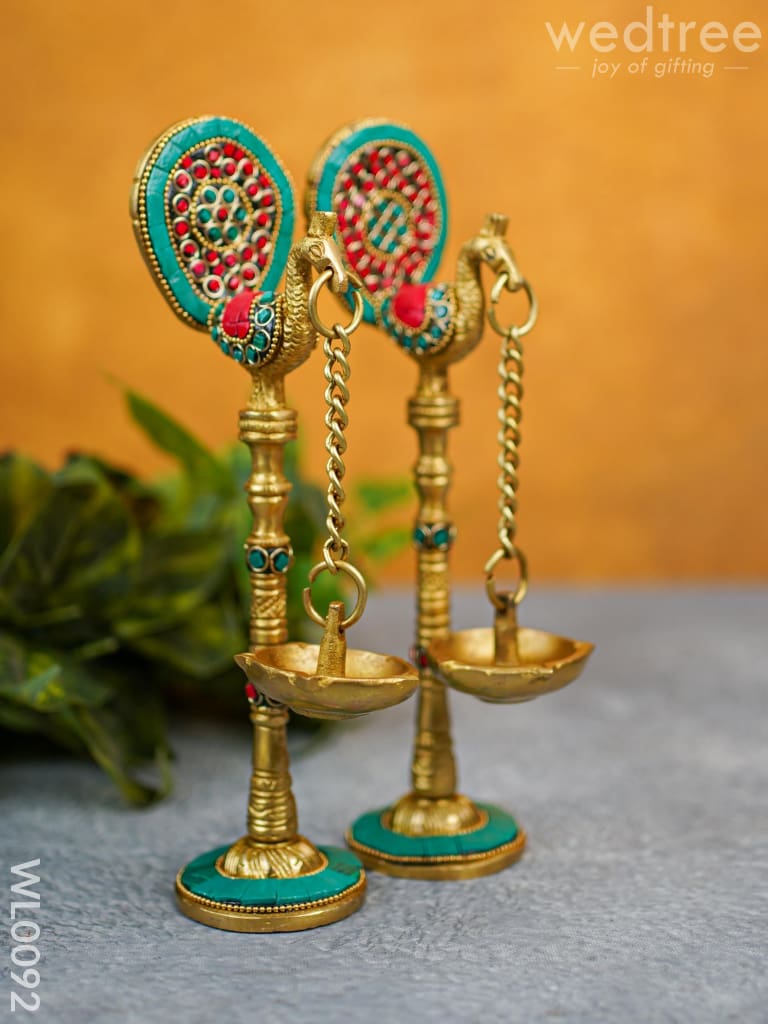 Brass Peacock Stand with Diya