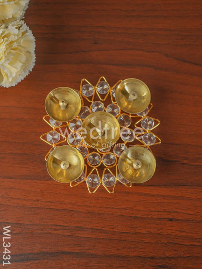 Brass - Round Crystal 5 Diya - Small