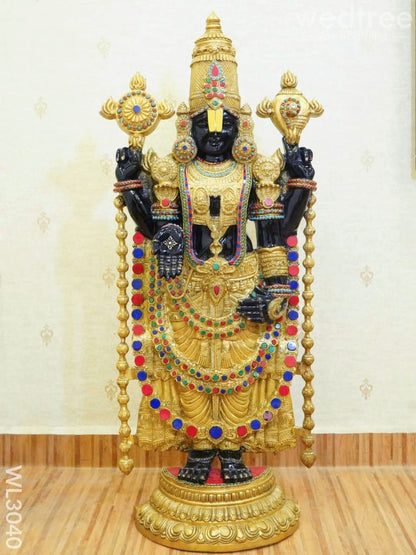 Brass Tirupati Balaji Figurine with Stone Work