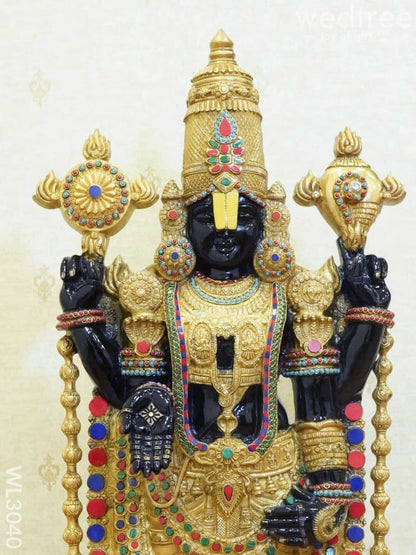 Brass Tirupati Balaji Figurine with Stone Work