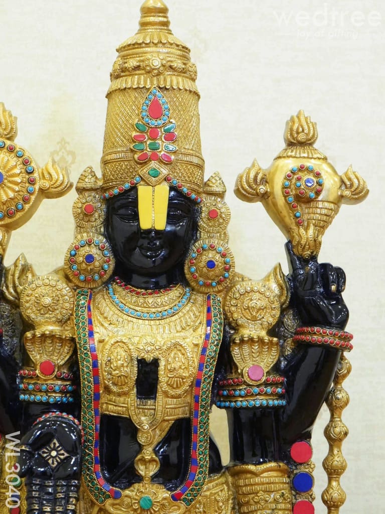 Brass Tirupati Balaji Figurine with Stone Work