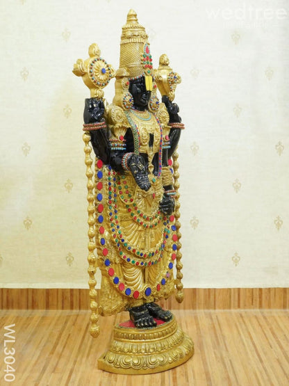 Brass Tirupati Balaji Figurine with Stone Work