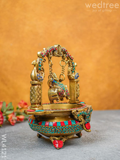 Brass Urli with Jhoola Ganesha - Stonework