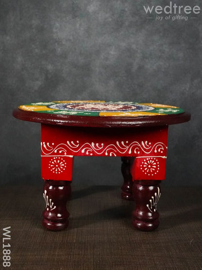 Colourful Rangoli Pooja Stool - 10 Inches Round