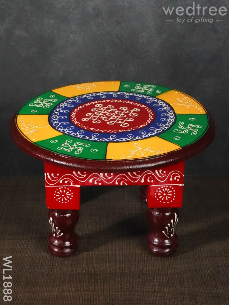 Colourful Rangoli Pooja Stool - 10 Inches Round