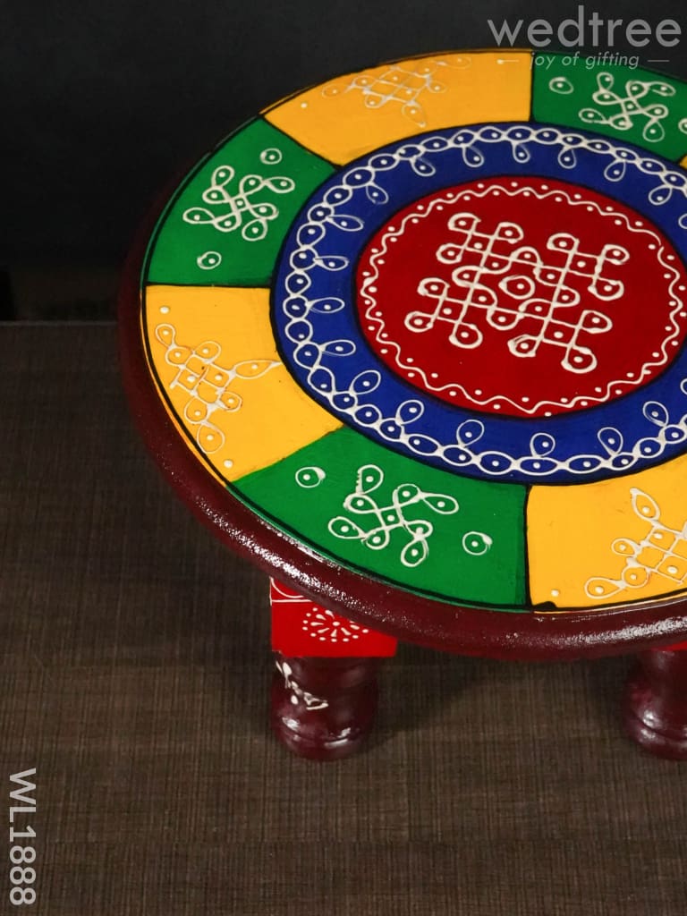 Colourful Rangoli Pooja Stool - 10 Inches Round