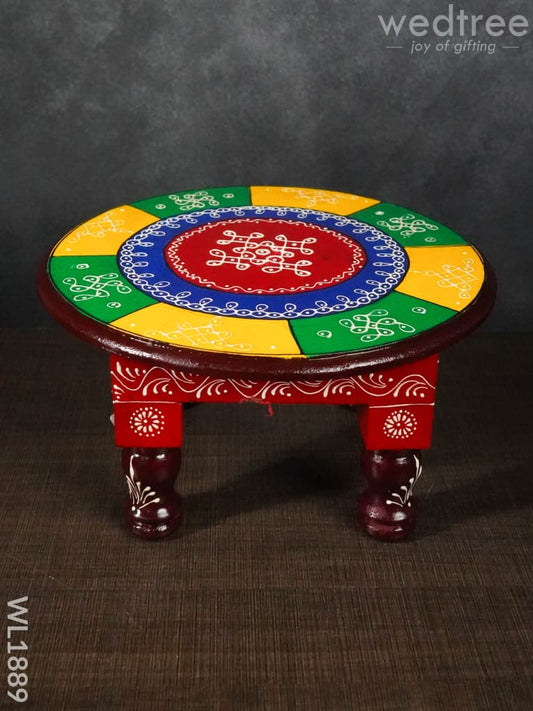 Colourful Rangoli Pooja Stool - 12 Inches (Round)