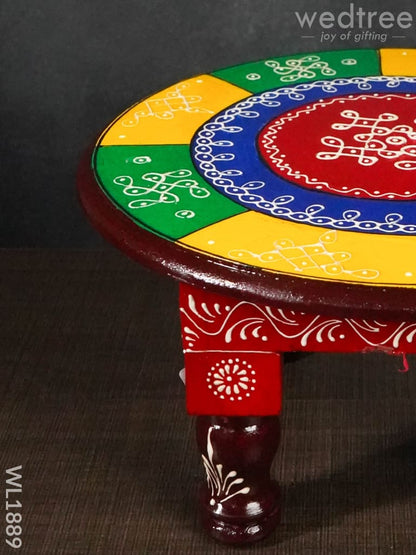 Colourful Rangoli Pooja Stool - 12 Inches (Round)