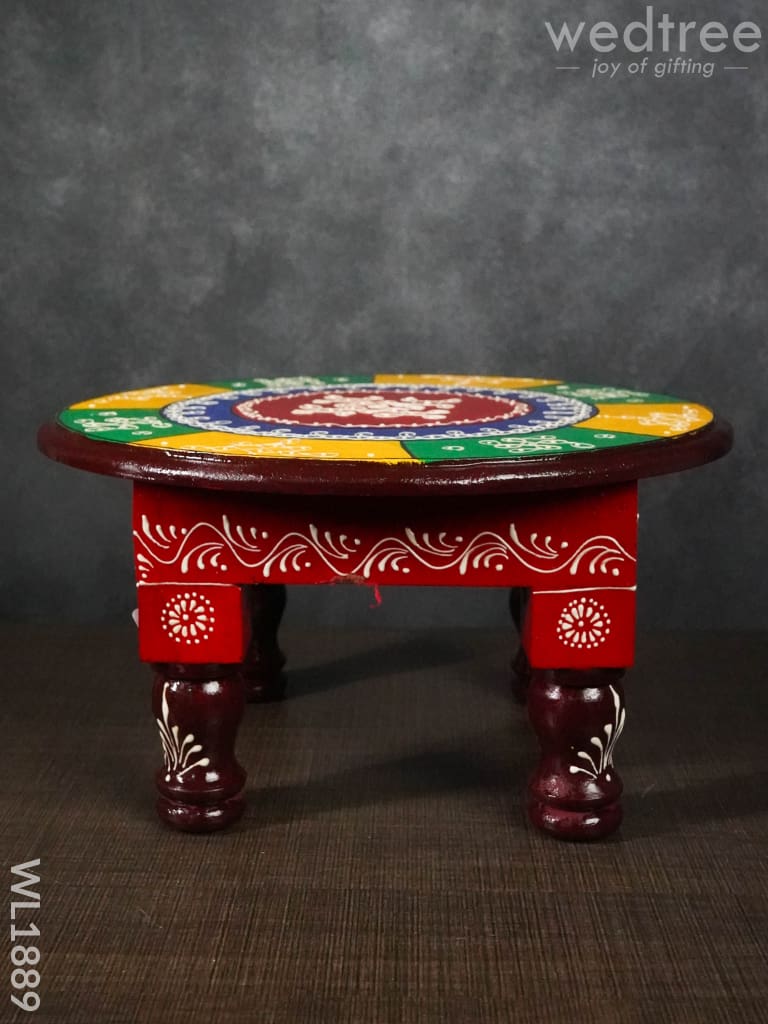 Colourful Rangoli Pooja Stool - 12 Inches (Round)