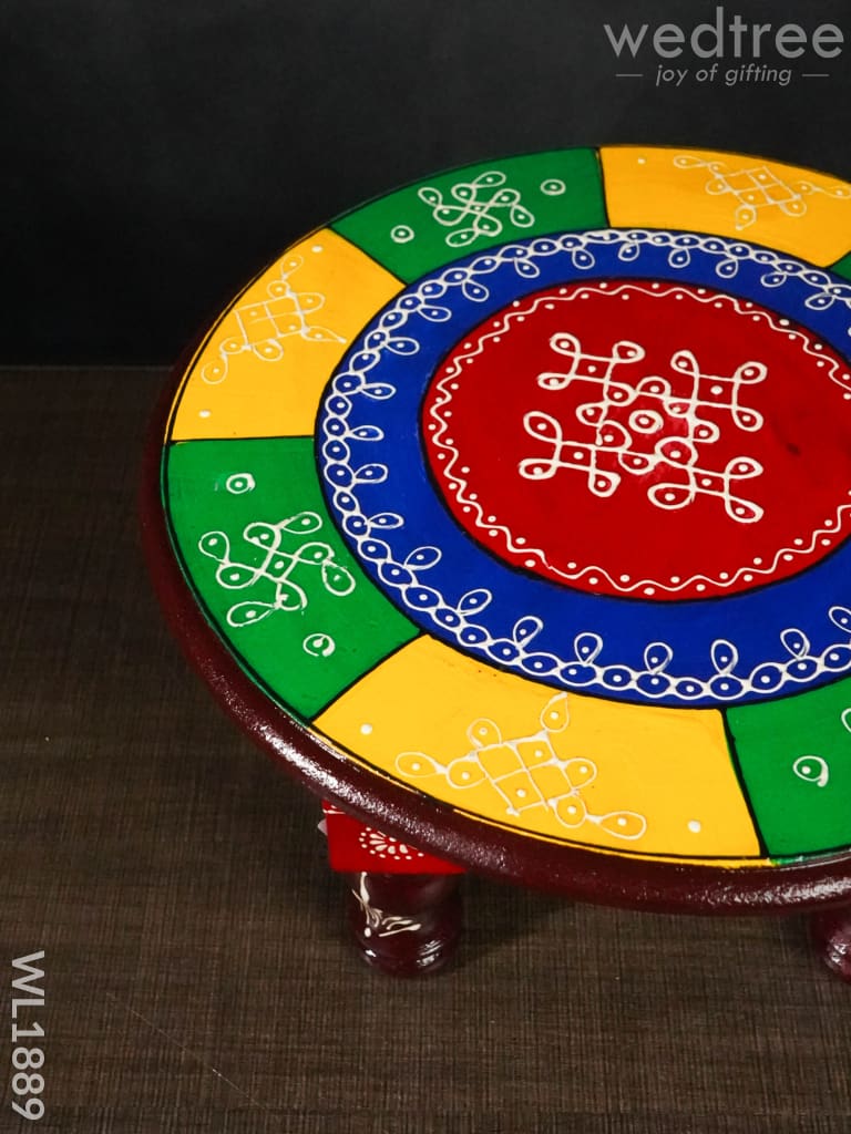 Colourful Rangoli Pooja Stool - 12 Inches (Round)