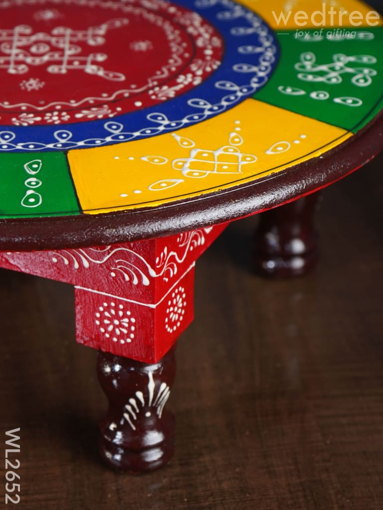 Colourful Rangoli Pooja Stool - 15 Inches - Round